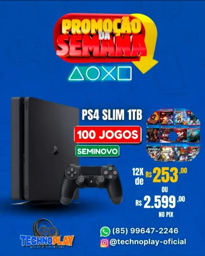 PS4 Slim 1TB - Destravado c/ Jogos + GARANTIA de Loja Física