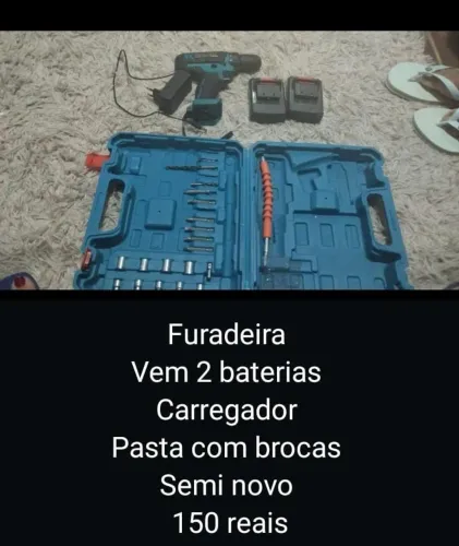 Furadeira 2 bateria carregador pasta com brocas 