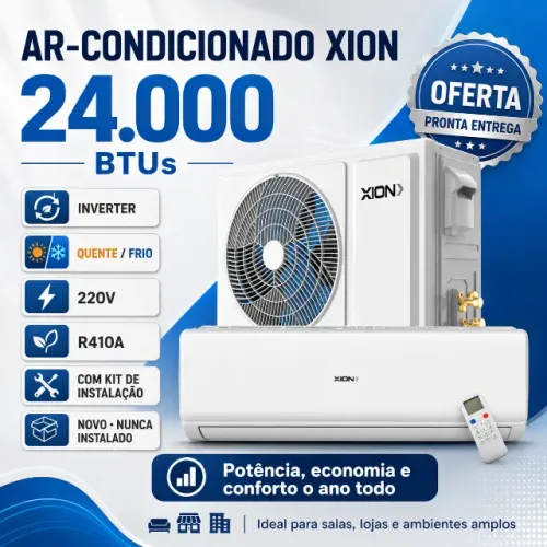 Ar XION Inverter 24.000 BTUs Quente/Frio 220V + Kit Instalação