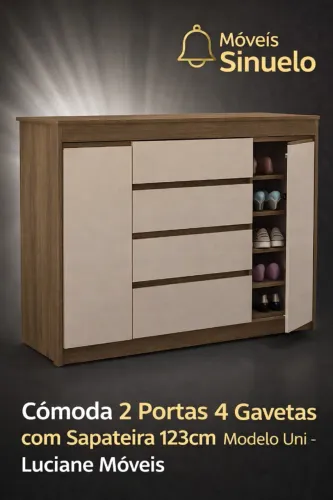 Cômoda 2 Portas 4 Gavetas com Sapateira - Pronta Entrega - Móveis Sinuelo