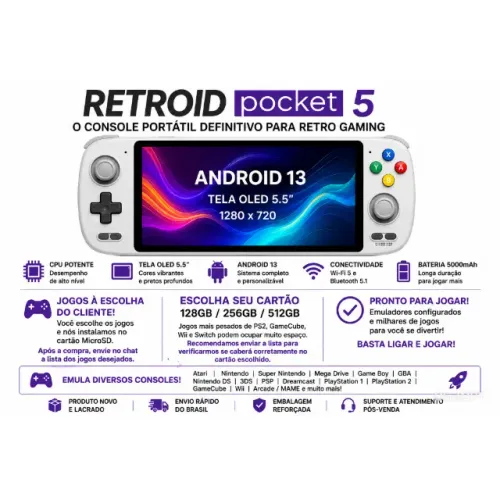Retroid Pocket 5 + cartão de 256gb Lotado!