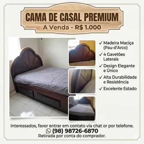 Cama de Casal Exclusiva em Madeira Maciça (Pau-d'Arco) - Raridade e Alta Qualidade!