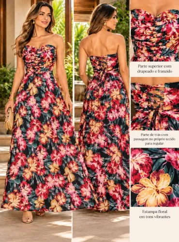 Vestido longo patchoulee floral tomara que caia 38