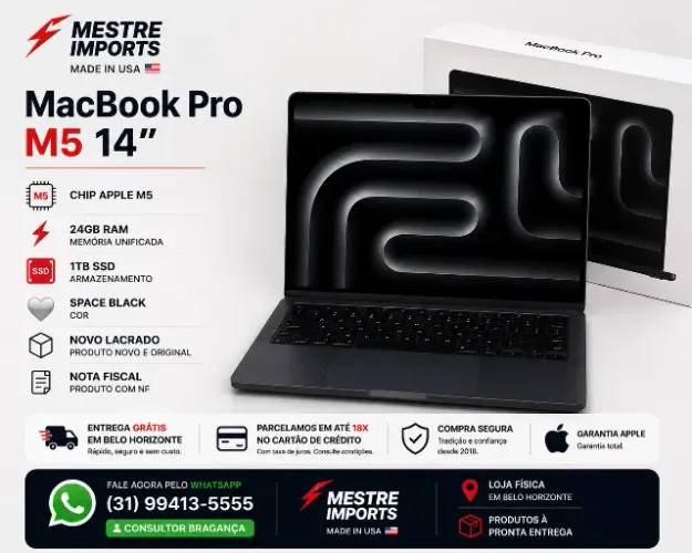 MacBook Pro M5 14 polegadas 24GB RAM 1TB SSD Space Black - Novo - Nota Fiscal