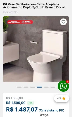 Vaso sanitário Docol, com caixa acoplada.