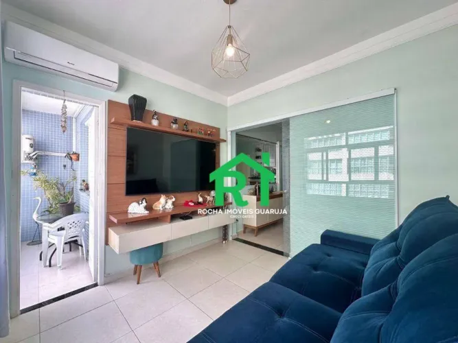 Apartamento quadra mar, vista mar com 1 quarto à venda em Pitangueiras, Guarujá.