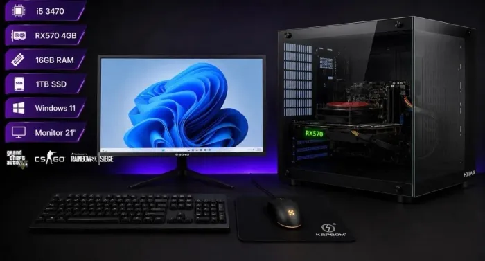 Compotador Gamer + Teclado e Mouse Barato I5 3470 RX 570 | 16 GB RAM | 500 GB SSD