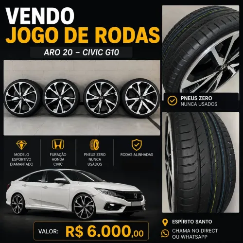 JOGO DE RODAS ARO 20 DIAMANTADAS + PNEUS ZERO