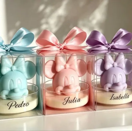 Lembrancinhas velas aromáticas minnie com caixa de acetato