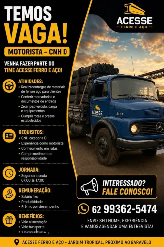 Contrata-se Motorista entregador cnh D