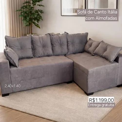 PROMOÇÃO URGENTE - Sofá de Canto Itália 4 LUGARES Cinza com Chaise Disponível