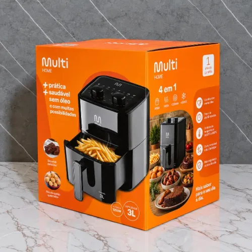 Fritadeira Elétrica Air Fryer Multi 3 Litros 1200W 220V Antiaderente Preta