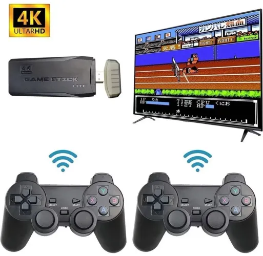 Videogame Stick 4K 64gb 2 Controles Sem Fio Console Portatil Jogos Retro Antigo