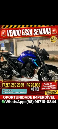 Yamaha Fazer 250 2025 Nova e Pouco Rodada - R$ 20.000 no Pix