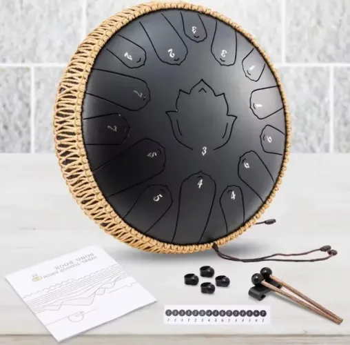 TAMBOR LINGUA DE AÇO CARBONO 13" 15NOTAS HLURU TERAPUTICO INTUITICO RELAXANTE CURA SONORA