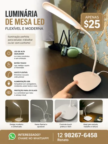 LUMINÁRIA DE MESA LED FLEXÍVEL
