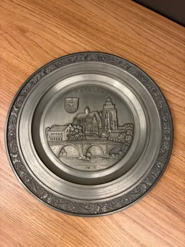Prato Decorativo de Parede Alemão em Estanho - Cidade Wetzlar