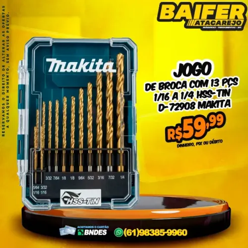 Jogo de Broca Com 13 Pçs 1/16 a 1/4 HSS-TIN D-72908 Makita