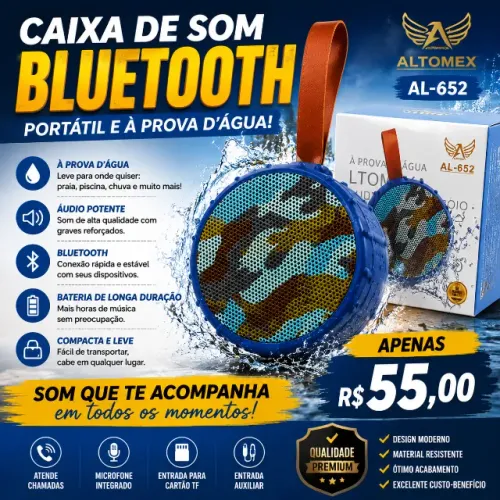 Caixa de Som Bluetooth à Prova D?Água AL-652 - Som Potente
