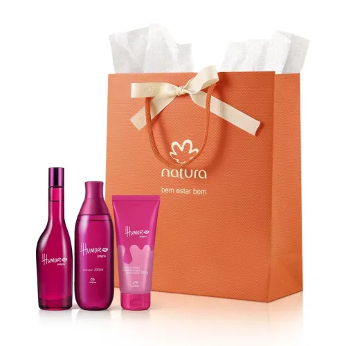 Kit humor próprio: 1 perfume 75ml, 1 body Splash 200ml, 1 sabonete líquido 
