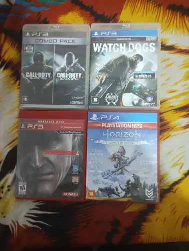 Jogos PS3/PS4 Metal Gear Solid 4 / Horizon / Call of Duty Black Ops 1 e 2 / Watch Dogs 