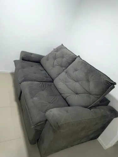 Sofá Retrátil e Reclinável 2,20m Cinza Chumbo Ótimo Estado