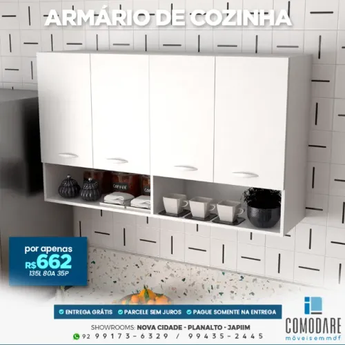 Armário de Cozinha 4 Portas com Nichos 1,35m - R$ 662