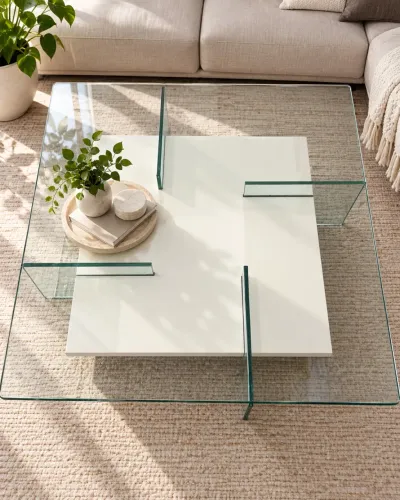 Mesa de Centro Grande em Vidro - Design Moderno