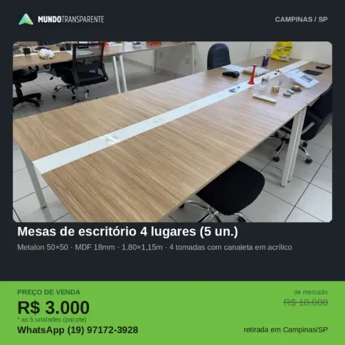 Mesa para Escritório 4 Lugares (5 unidades)