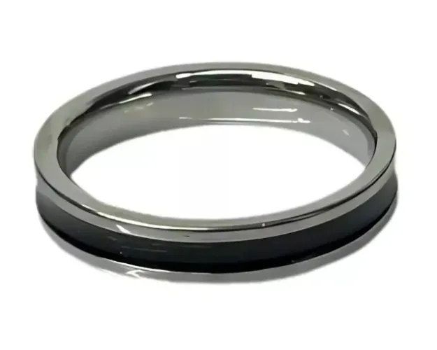 aliança aço inox 316l prata 1 friso preto 4mm 102572 1un namorado compromisso