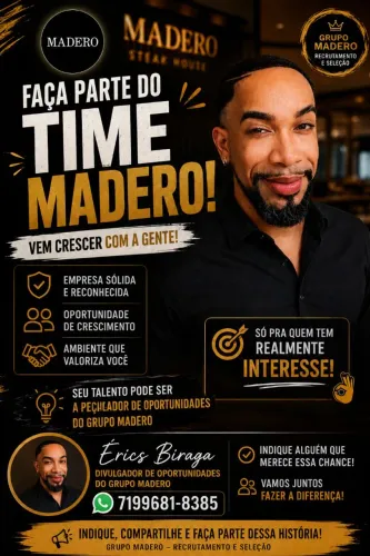 Oportunidade de Trabalho no Madero ? Venha Crescer com a Gente!<br>