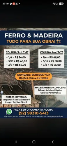 Coluna ferro novo amarado no arame