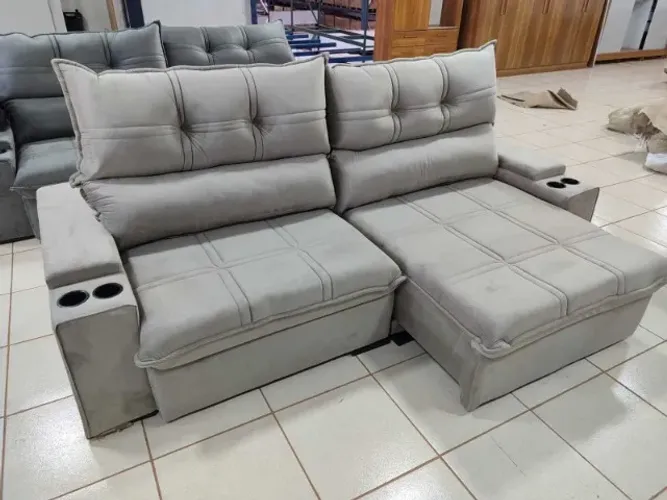 Sofá Retrátil e Reclinavel Espuma D28 2,25m Super Lindo Fazemos Entrega