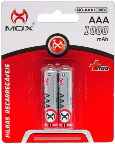 Pilha Recarregavel Mox MO-AAA1000-B2 Cartela C/2-Pilhas AAA