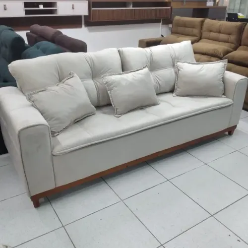 12X SEM JUROS - SOFÁ FIXO EM VELUDO COM BASE EM MADEIRA MACIÇA