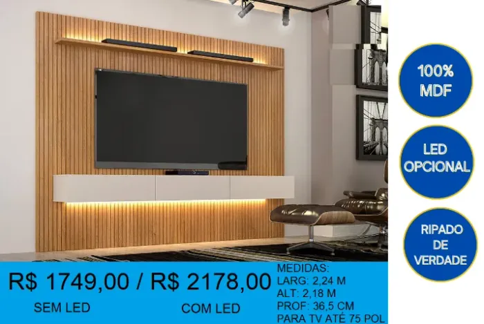 Painel grande ripado - entrega e montagem gratuita 