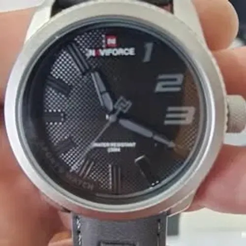 Relógio Naviforce masculino original pulseira de couro a prova d'água