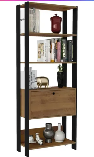 Estante de Livros Industrial com Gaveta - Design Moderno