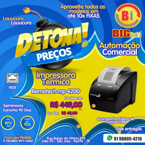 Impressora Termica de Cupons Bematech MP4200HS USB/Ethernet