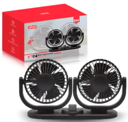 Mini Ventilador Automotivo Duplo de 24v 13w Knup KP-VT04 para Caminhão/Onibus