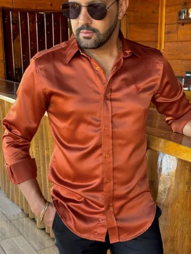 Camisa de Seda Laranja Masculina