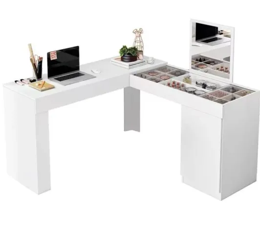 Penteadeira/Escrivaninha Branca com Espelho e Gavetas