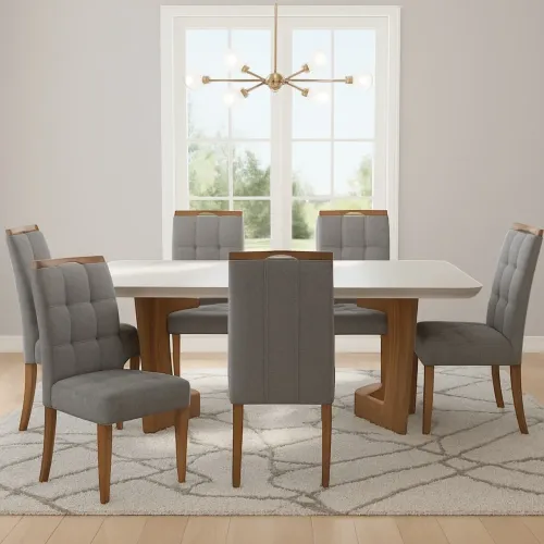 Mesa de Jantar Sophia com 6 Cadeiras em Madeira tt43