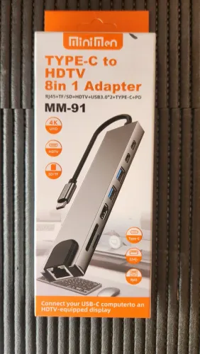Adaptador p Celular Tablets Notebooks Hub 8 em 1 USB-C para HDTV 4K - MiniMen MM-91