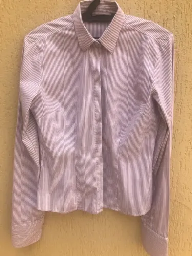 Camisa Social Branca Com Listrinhas Lilás Da Siberian (Usado)