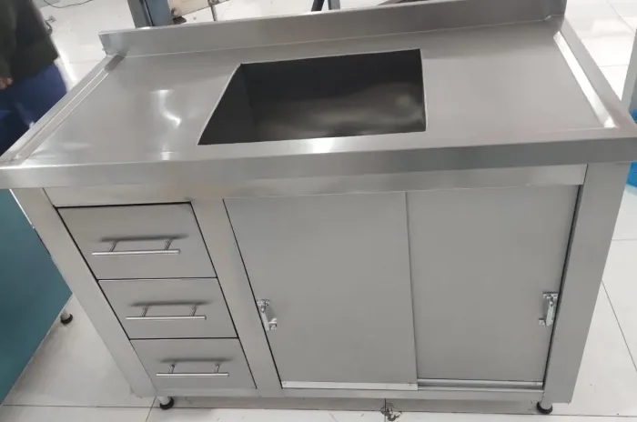 Gabinete inox industrial sob medida- com gavetas, pia