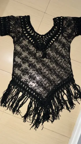 boho feminino preto com barras de franja