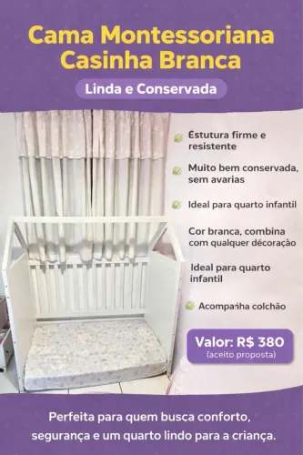 Vendo Cama/ berço montesoriana casinha branca (Acompanha Colchão)
