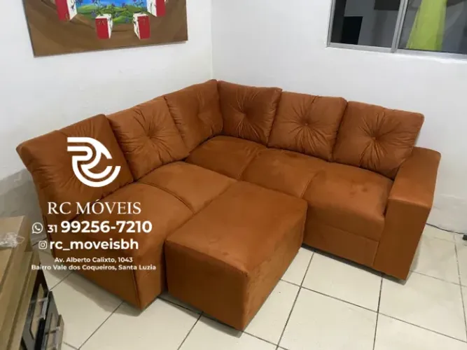 Sofá de Canto Sandero com Puff Suede D33 - Sofá em L para Sala