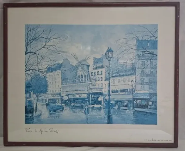 conjunto 3 quadros franceses gravuras parisienses moldura em madeira com vidro